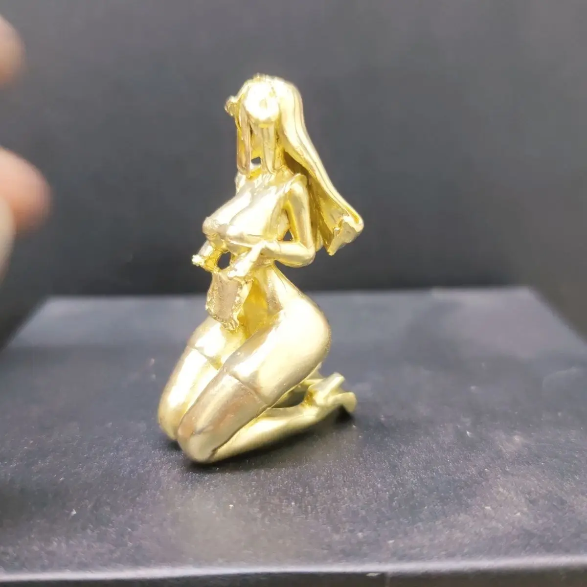 Brass  Fantasy Figure - Mini Anime Character Statue, Handmade Gothic Decor for Desk & Collection Ornament Kneeling Pose Art