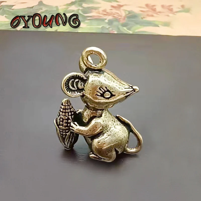 Brass Cartoon Rat Figures Keychain Pendant Jewelry Cute Animal Corn Mice Car Keyring Lanyard Hangings Accessories Children Gifts