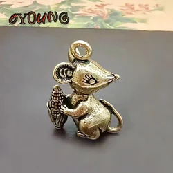 Brass Cartoon Rat Figures Keychain Pendant Jewelry Cute Animal Corn Mice Car Keyring Lanyard Hangings Accessories Children Gifts