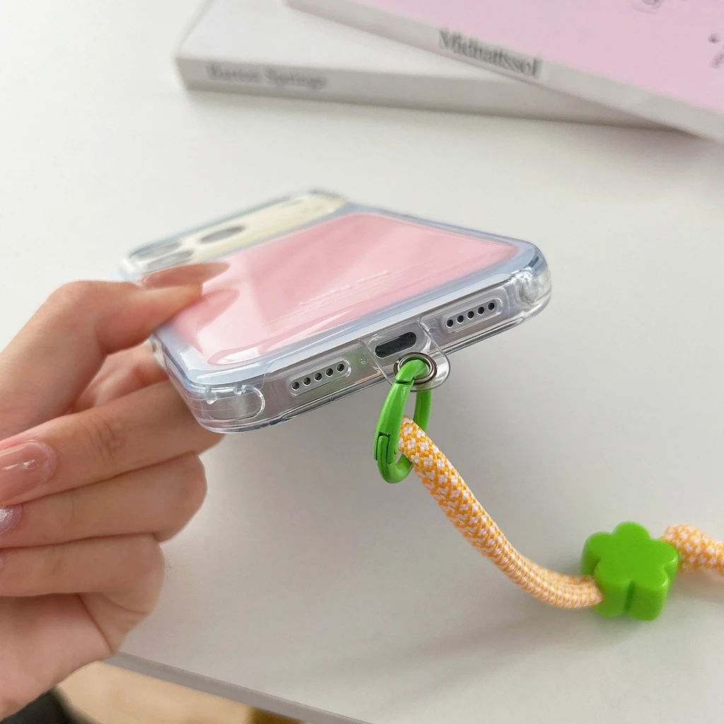 Korean Sweet Style Candy Color Collision Flowers Bead Braided Lanyard Shock Proof Phone Cover Case for iPhone 17 16 15 Pro Max view 5