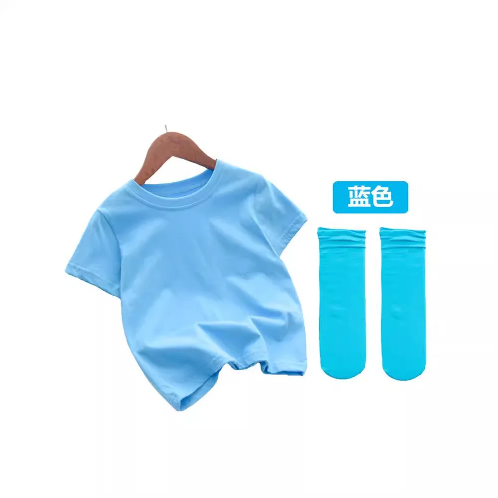 Children Day Candy Color Solid Short Sleeve T Shirt Shorts With Socks Cotton Kids School Graduation Class Uniform Summer Wear