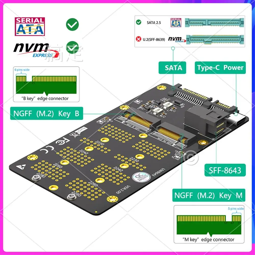

AP-2 In 1 Combo M.2(NGFF) Nvme SSD/SATA-Bus SSD To SFF-8643 & SATA Adapter
