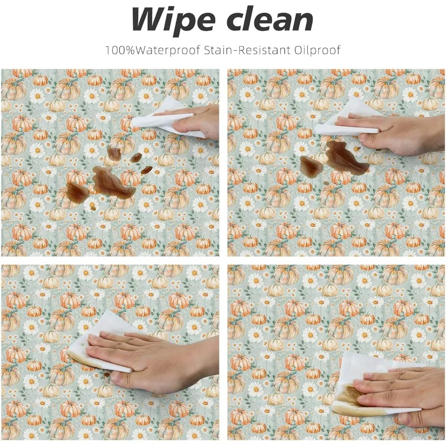 Fall Round Tablecloth 60 Inch Pumpkin Daisy Pattern Waterproof Dining Table Cover for Autumn Thanksgiving Heat Resistant Kitche