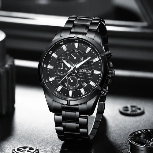 Imagen 2 del producto CRRJU-reloj analógico de acero inoxidable para hombre, accesorio de pulsera de cuarzo resistente al agua con cronógrafo, complemento masculino de marca de lujo perfecto para negocios