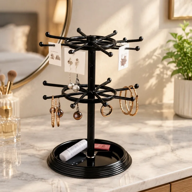 Rotating Jewelry Display Rack with Multiple Levels for Earrings, Necklaces & Bracelets Storage