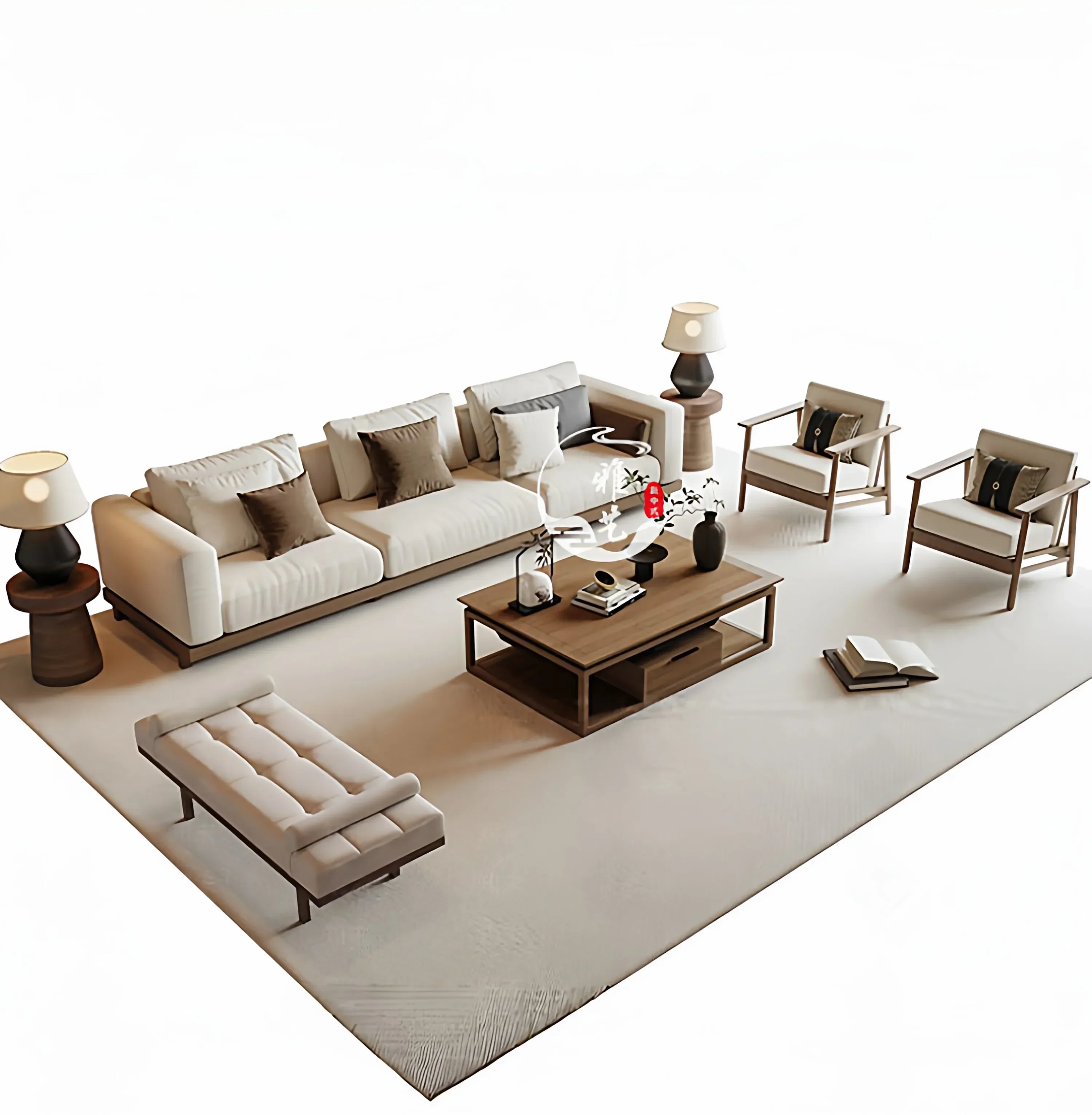b19- medieval solid wood sofa Zen simple villa hotel clubhouse living room sofa Song aesthetic furniture