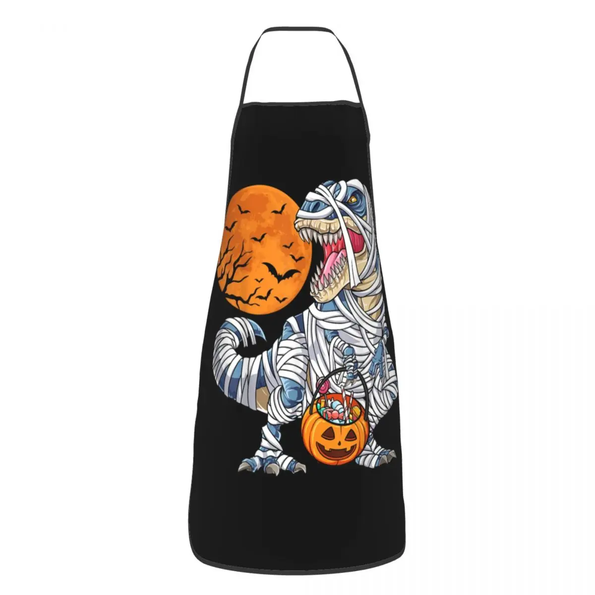 Custom Halloween Dinosaur T Rex Mummy Pumpkin Funny Apron Adult Unisex Kitchen Chef Bib Tablier Cuisine Cooking Baking Gardening