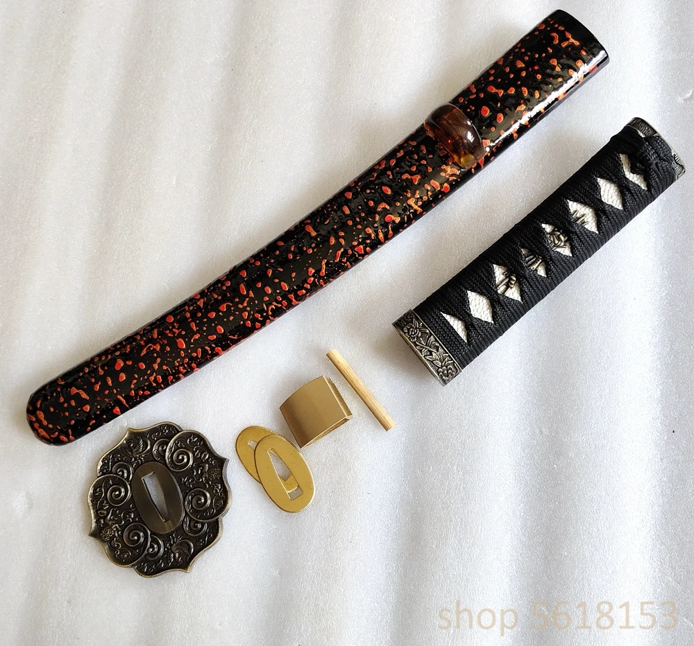 35cm black red Point saya black handle alloy phoenix tsuba copper  Seppa Habaki for Japanese sword tanto