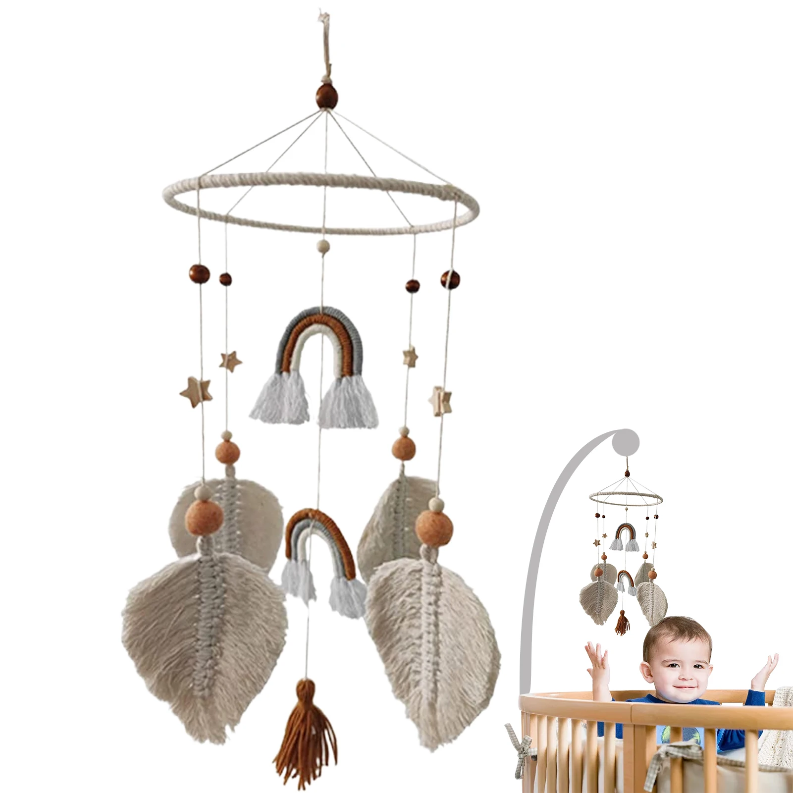 Baby Crib Mobile Boho Hanging For Ceiling Decoration Cotton Hand Fabric Tassels Pendant For Baby Toddler Room Mobile Wind Chime