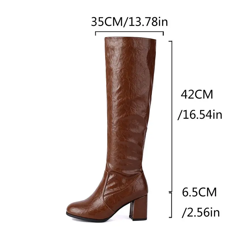 

ORCHA LISA Female Mujer Classic Women's Knee High Riding Boots Round Toe 6.5cm Block Heel Zipper Large Size 46-48 Vintage Daily
