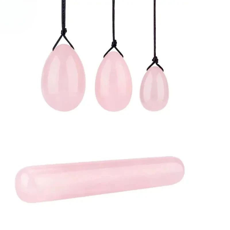 

Set Natural Rose Quartz Yoni Egg Sets Jade Eggs Vaginal Muscle Firming Kegel Exercise Crystal Yoni Wand Massage Stone Pink