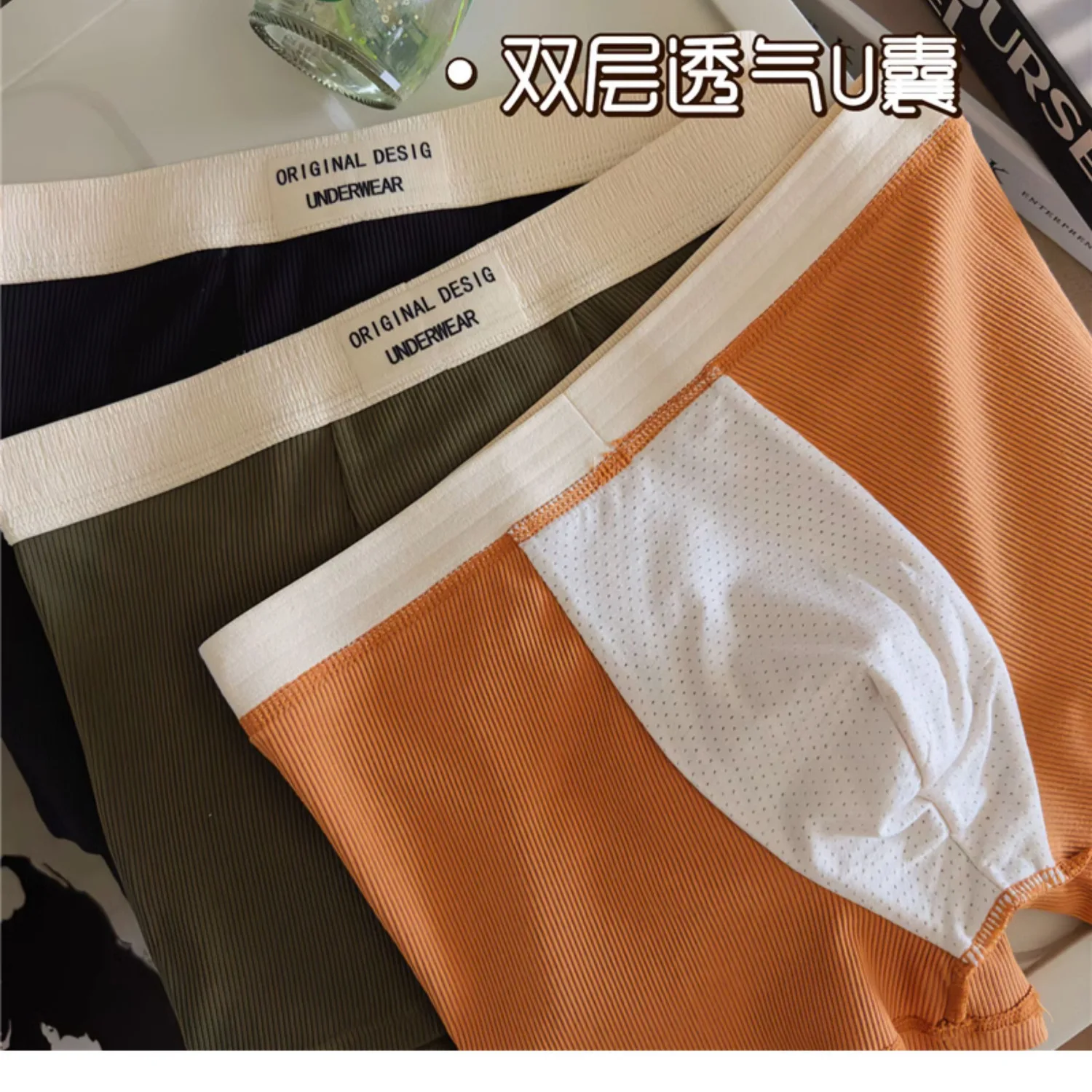 New Fashion Thread Cotton Retro Men Underwear Comfortable Breathable Male Quadrangle Pants Loose High Elastic Flat Angle Boxeres