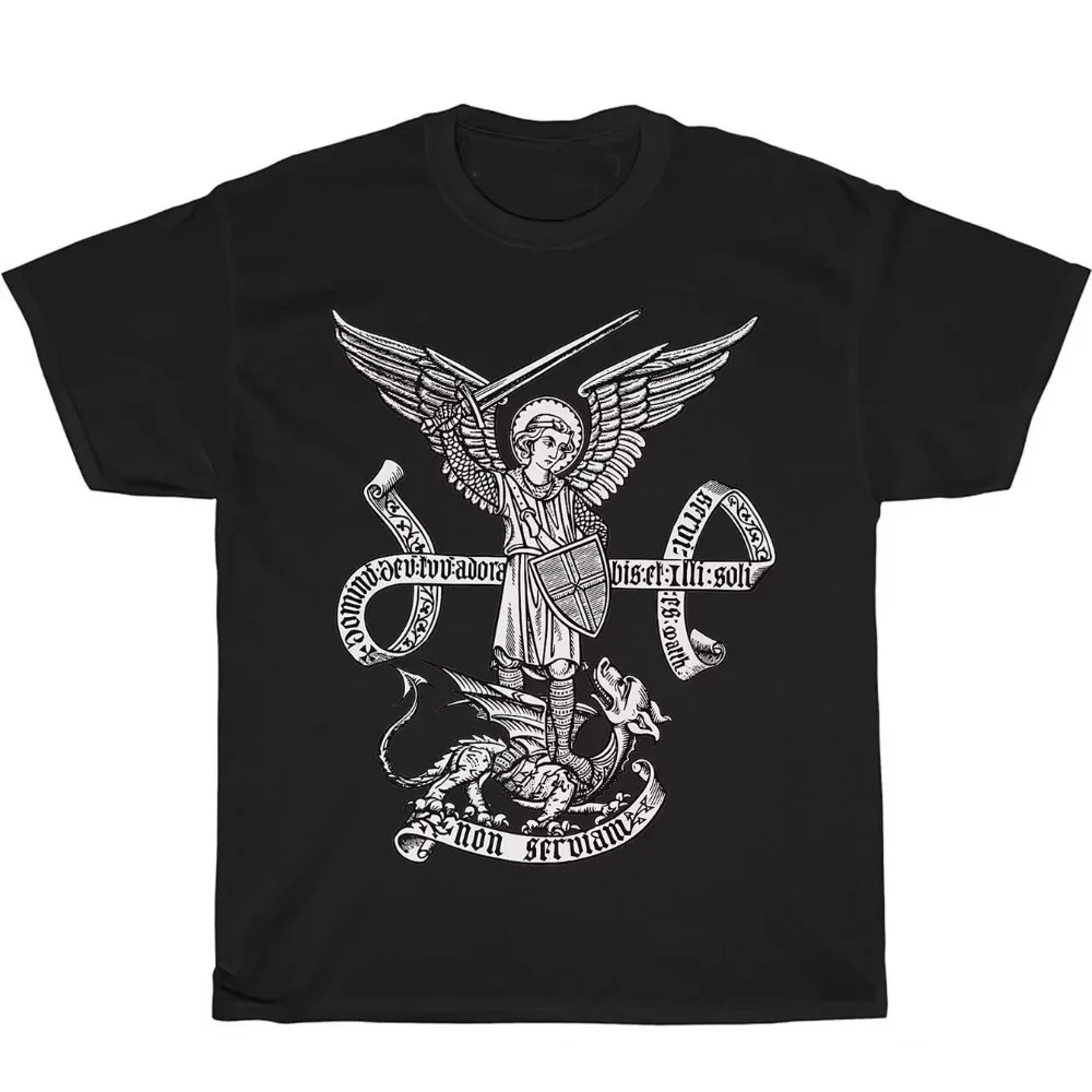 2026 Black Retro Medieval Wing Knight Beast Scroll Match Graphic T-shirt Grunge Print Soft Cotton Short Sleeve Tops