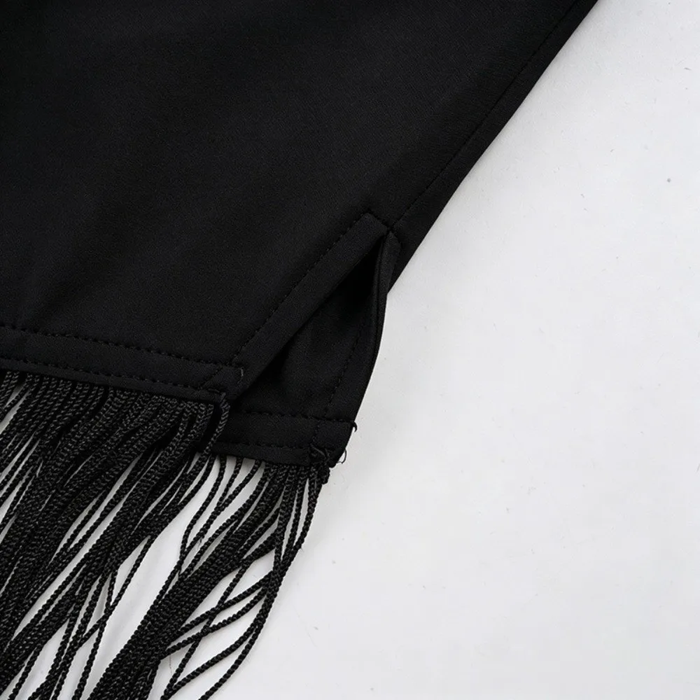 Modischer Rock mit unregelmäßigem Saum, niedriger Taille, schmaler Passform, knielang, Midi-Rock mit Quastenbesatz für Damen – Detail 7