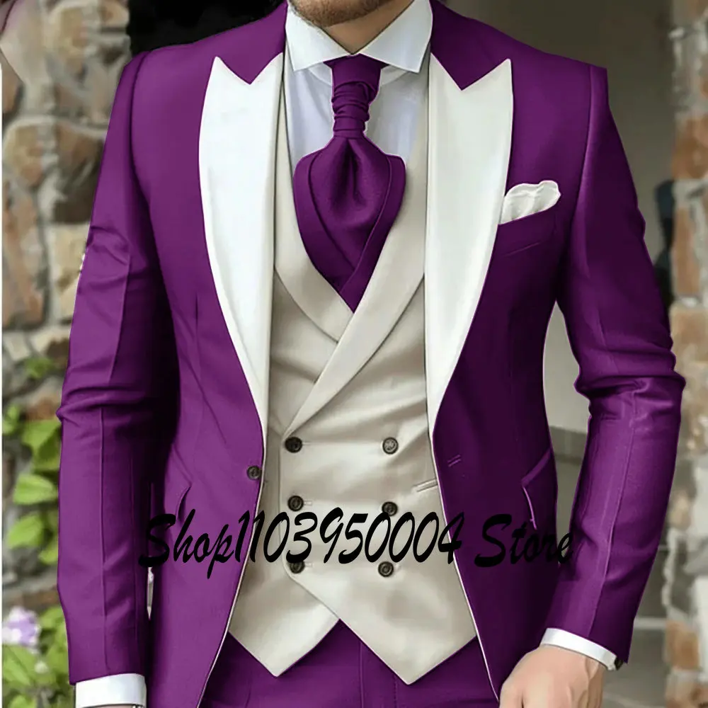 Classic Dark Green Wedding Suits For Men Custom Made 3 Piece Jacket Vest Pants Set Formal Groom Peaked Tuxedos Costume Homme