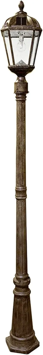 

Outdoor Solar Lamp Post Light, Weathered Bronze Aluminum and Beveled Glass Panels, 10-Year Royal Bulb