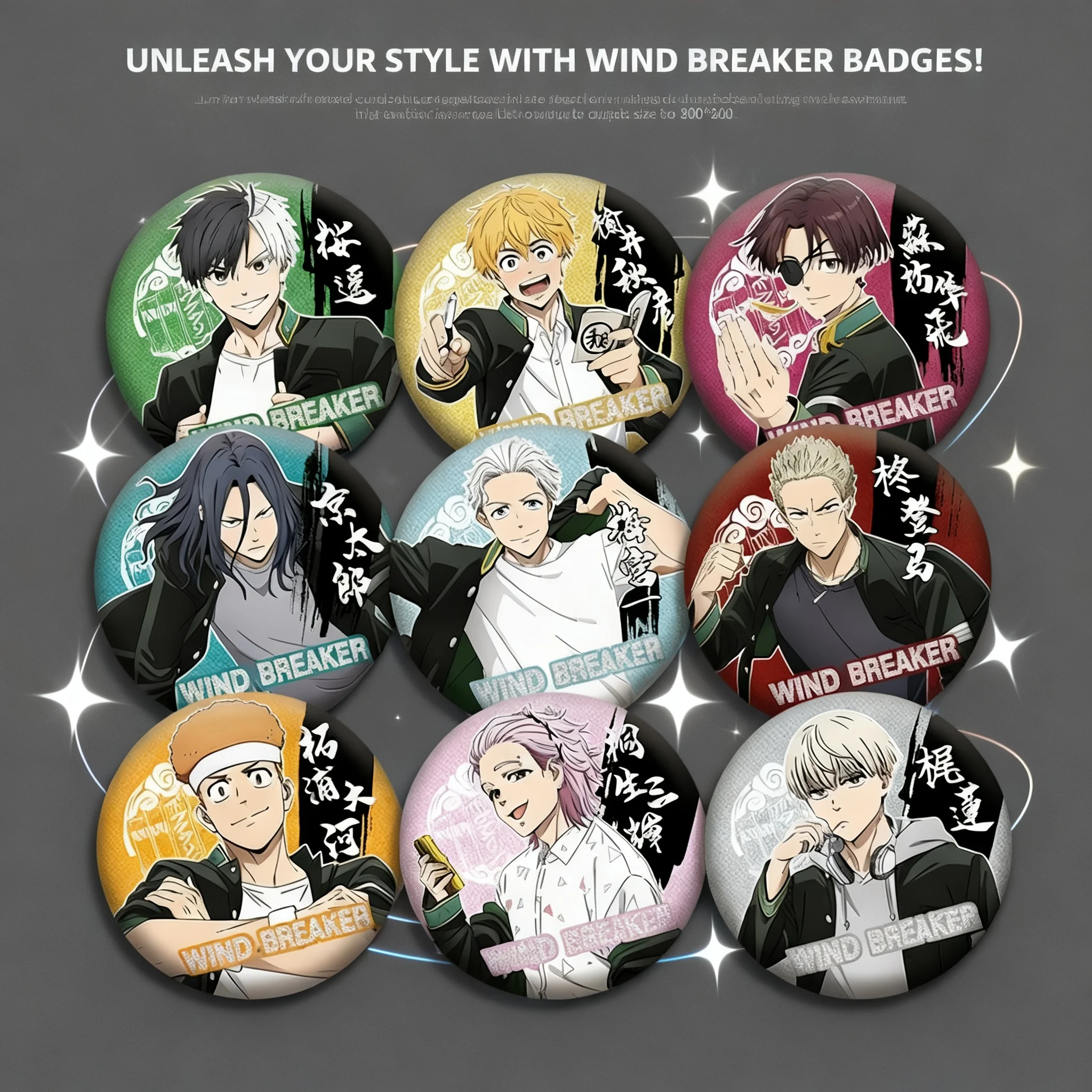 

Windproof Youth PET Double Flash Badge 201 263 Laser Fine Flash Chest Badge Tinplate Anime Merchandise Accessories for Cosplay