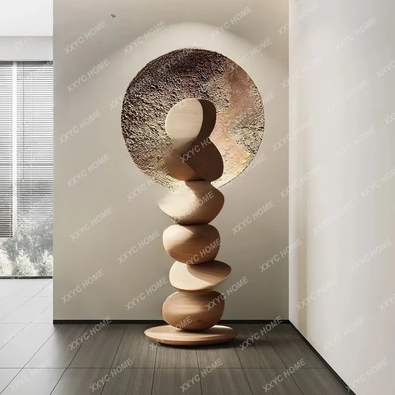 

Hotel Solid wood art sculpture Large floor-to-ceiling ornaments Entrance wood carving decorations