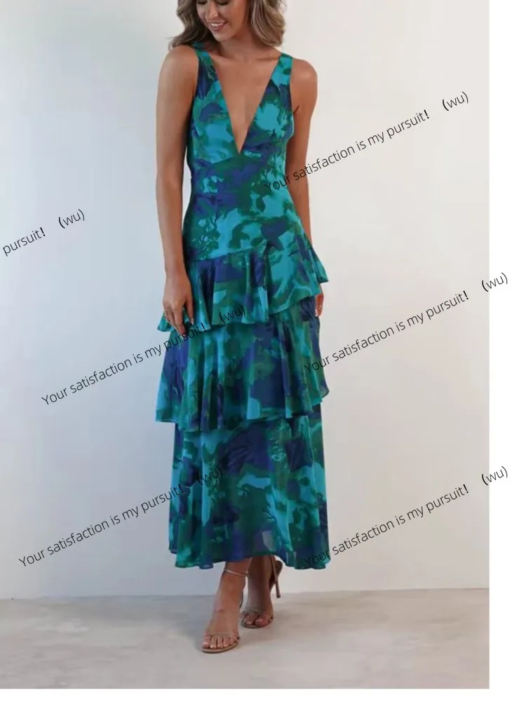 

ZOCI-Элегантное платье с рюшами, женское, сексуальное платье, глубокий V-образный вырез, цветочный принт