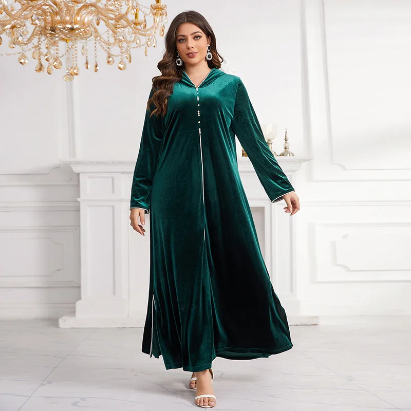 Women Eid Muslim Abaya Africa Hooded Kaftan Arab Islam Solid Abayas Modest Ramadan Beading Long Robe Morocco Jalabiya