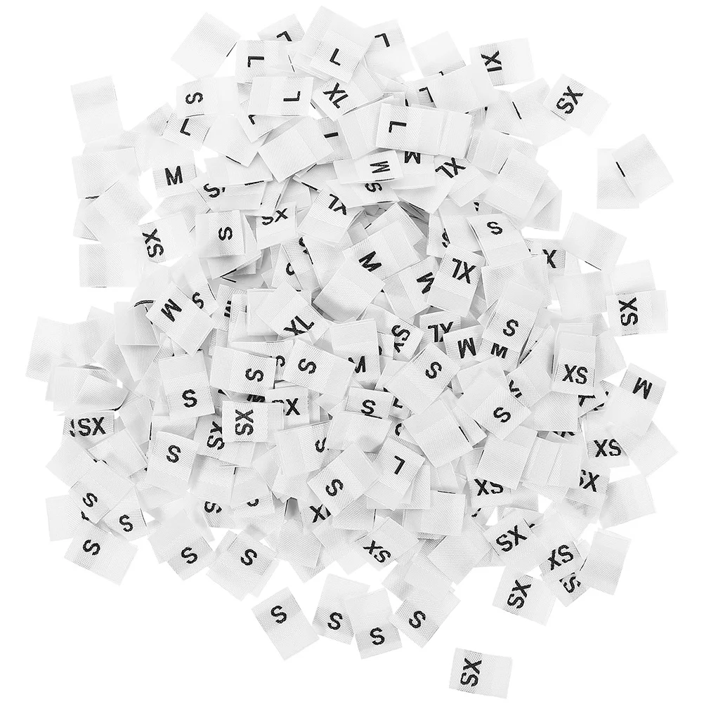 Etichette per taglie da 250 pezzi Etichette per indumenti da cucito Etichette per taglie per vestiti Mini etichette in tessuto lavabile per abbigliamento Artigianato Etichetta per abbigliamento