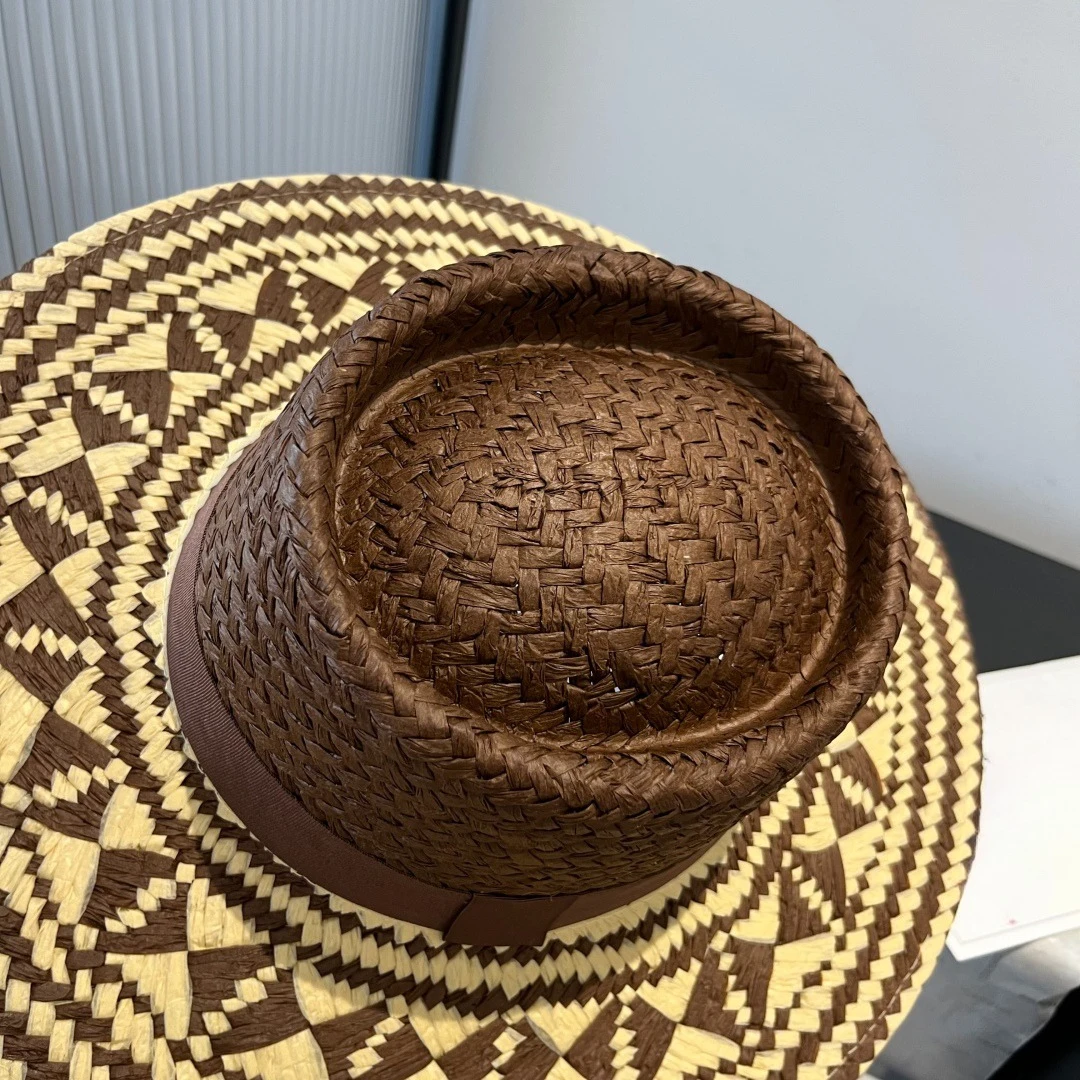 

Luxury Hat Handmade Straw Hat for Women New Style Seaside Holiday Hollow Woven Flat Top Sun Hat Fashionable Women'S Luxury Gift
