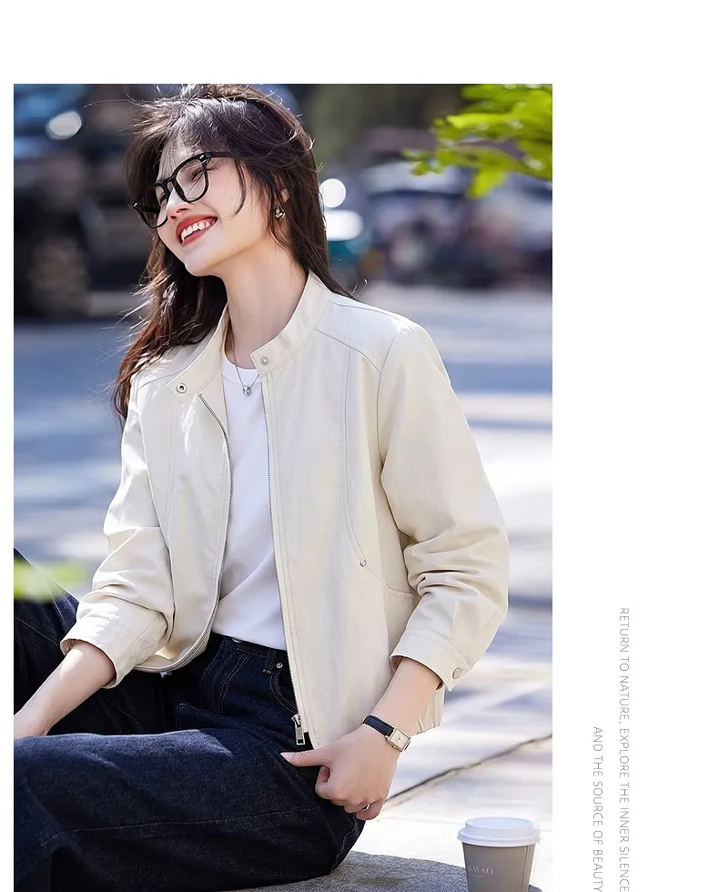 VIMLY Women's Leather Short Jacket 2026 Autumn Round Neck Fashion Coats Elegant Casual Loose-fit Female Windproof Outwears 31533