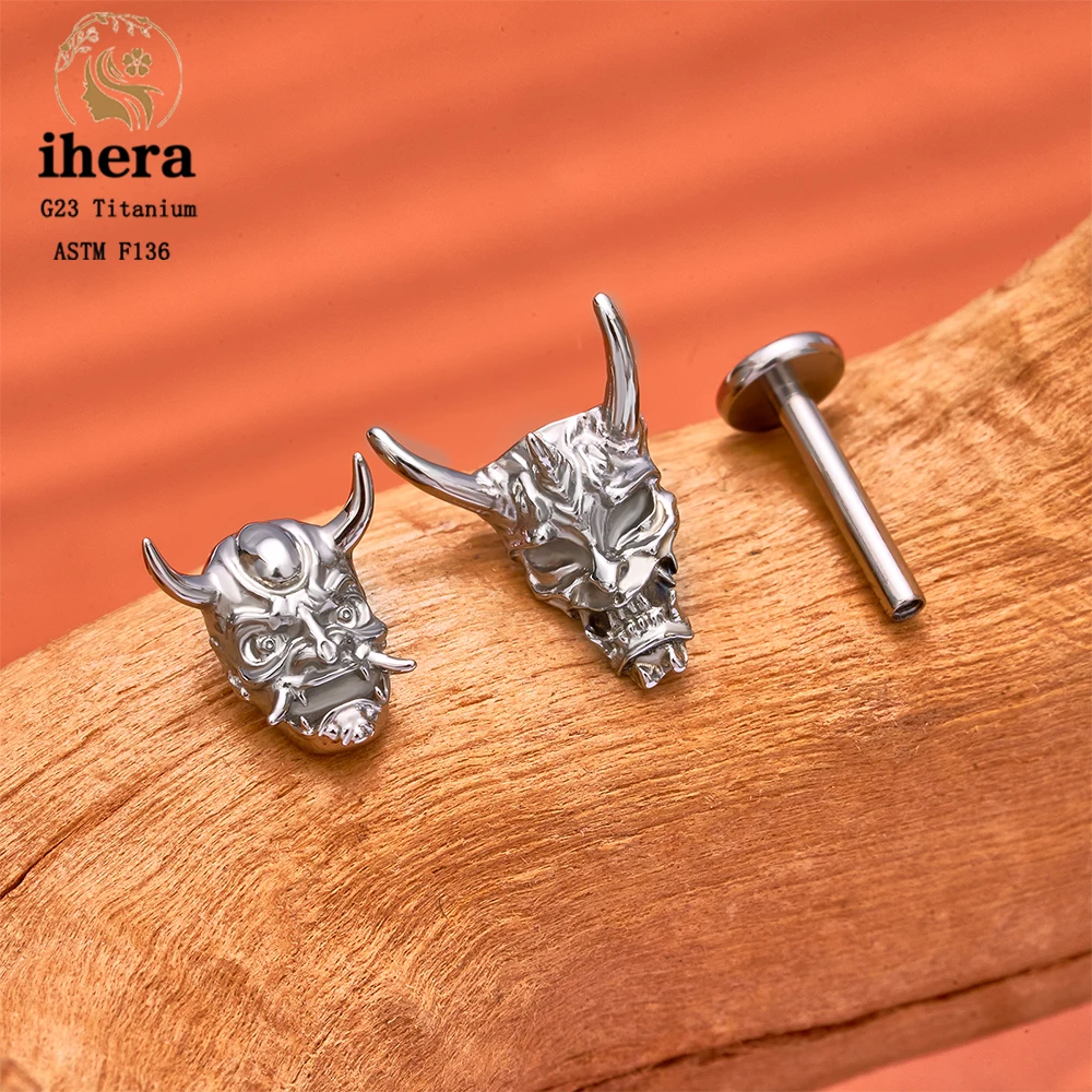 ASTM F136 Titanium Oni Warrior Head Mask Earring Stud 16G Labret Ring Ear Cartilage Tragus Helix Conch Daith Piercing Jewelry
