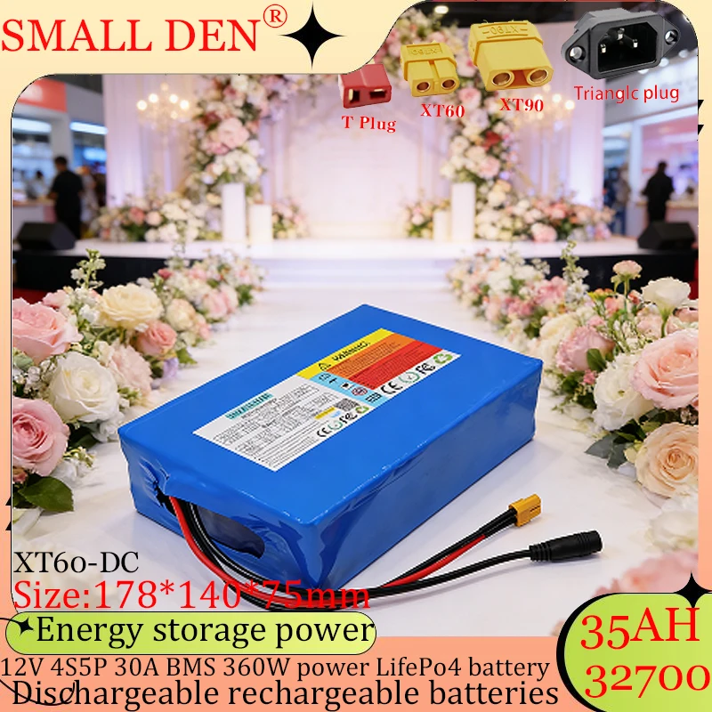 

Аккумуляторный блок LiFePO4 12.8В 35Ач, 4S5P, с интегрированными элементами 32700, портом заряда 30А, BMS, выход 360Вт 12В + 14.6В 5А