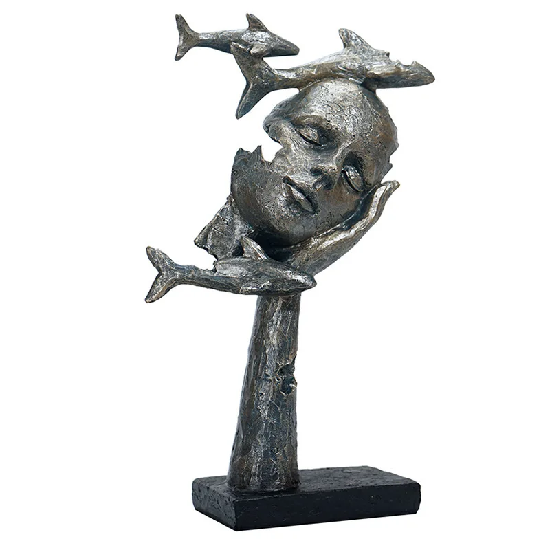 

Abstract Imagination Face Statue Resin Human Fantasy Sculpture Psychology Expression Ornament Fish Figure Decor Home Handcraft