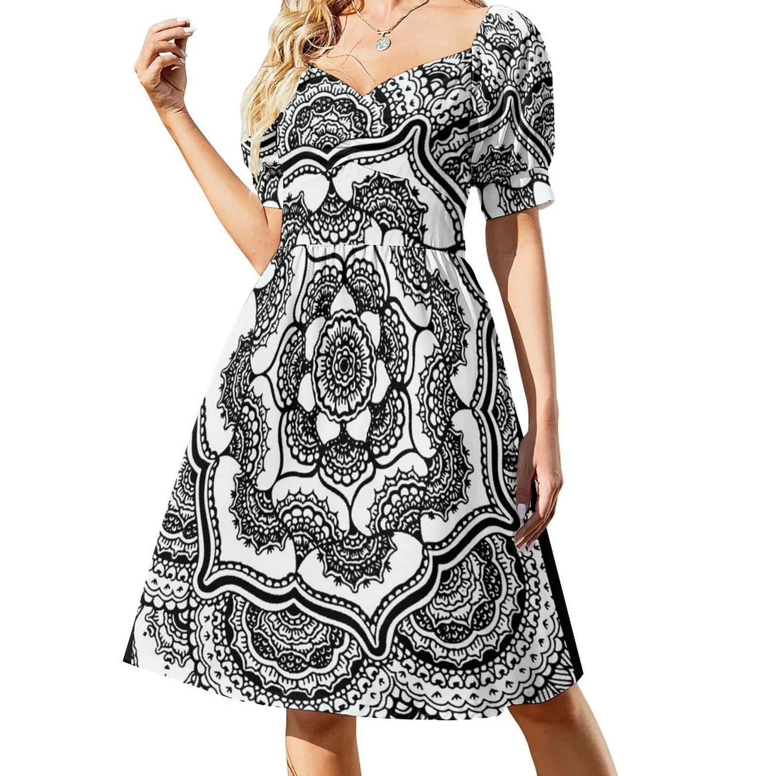 

Spring Lotus || Abstract || Black and White Short Sleeved Dress Evening gown dresses for special events Dress