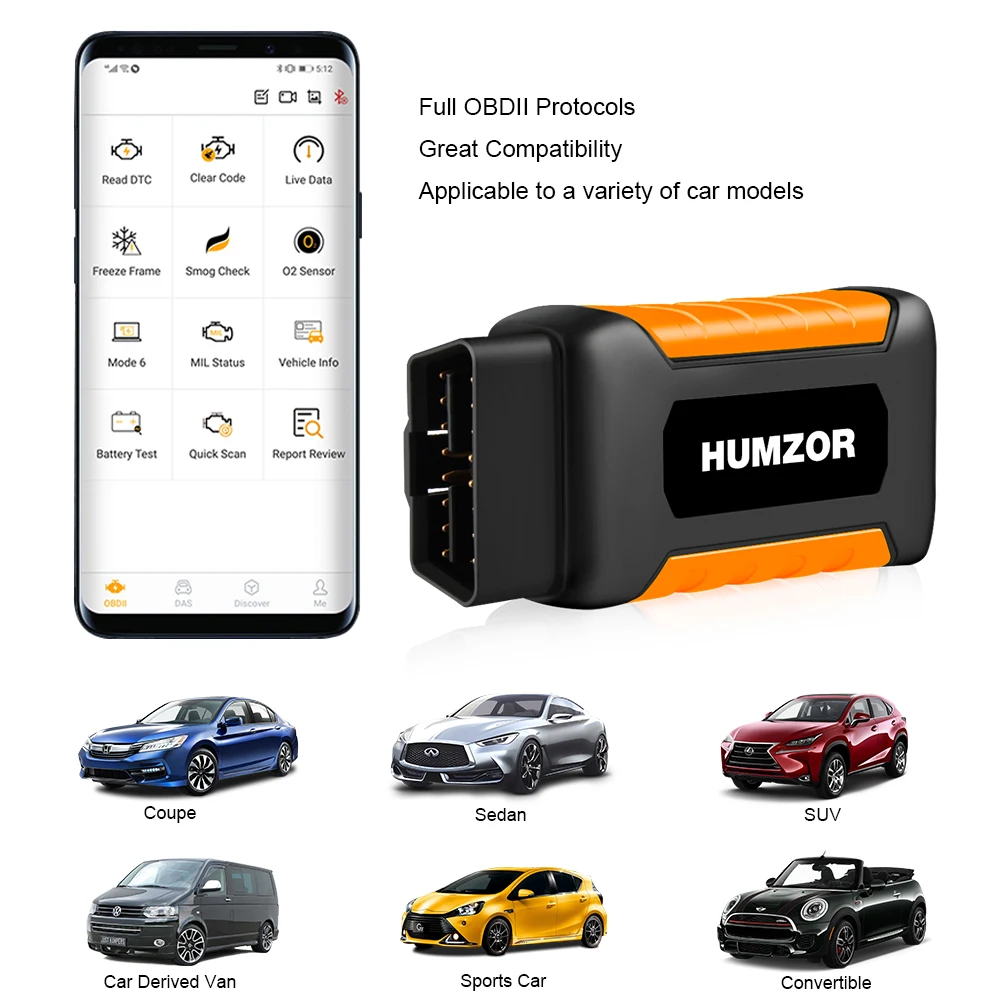 Humzor ND326 OBD2 Full System Scanner Automotive Bluetooth Diagnostic Tool Support IOS&Android Car Check Engine Code Reader