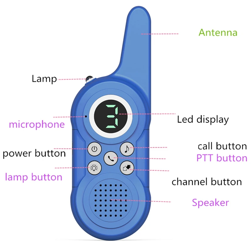 أجهزة اتصال لاسلكية زرقاء طويلة المدى للأطفال ، التخييم في الهواء الطلق مع مصباح يدوي ، لعبة هدية للأطفال من 3 إلى 12 سنة ، 2: