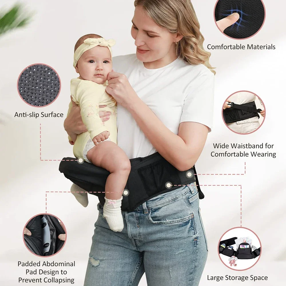 Stylish Baby Hip Seat Carrier Infant Hip Seat Carrier with Pockets Lightweight Toddler Waist Stool Seat Belt Carrier