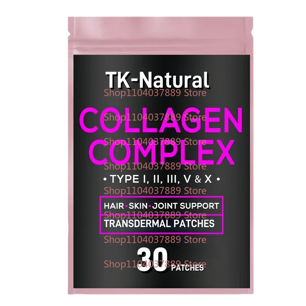 

30 патчей Multi Collagen Transdermal Patches Типы гидролизованных коллагеновых пептидов (I, II, III, V и X) — для волос, кожи и ногтей