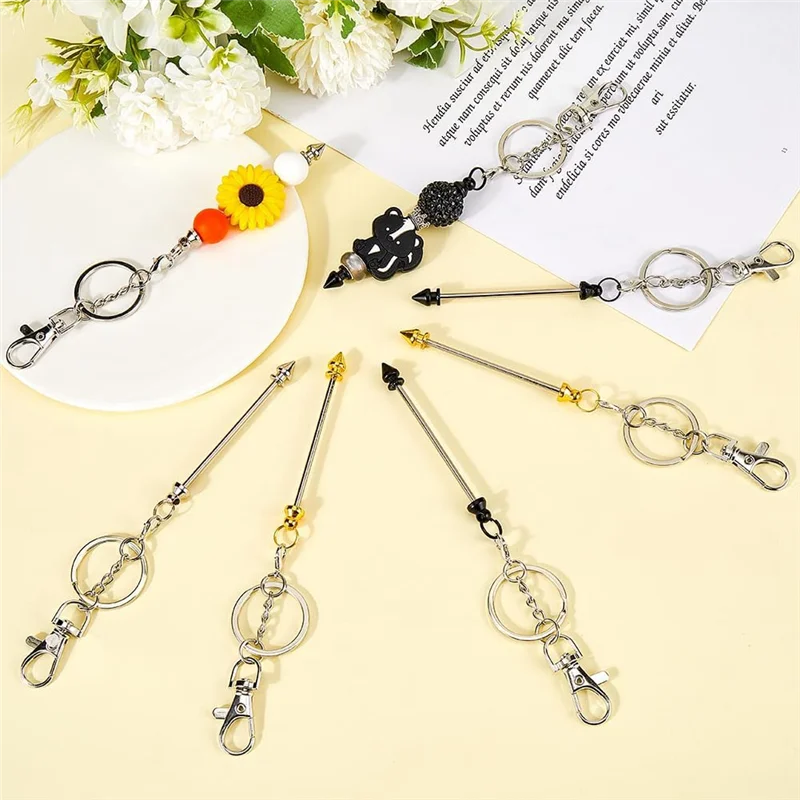 ABRB-9개 3가지 색상 비즈 키체인 대량 금속 비즈 키체인 바 블랭크 키체인 바 클로 클립 비즈 키 체인