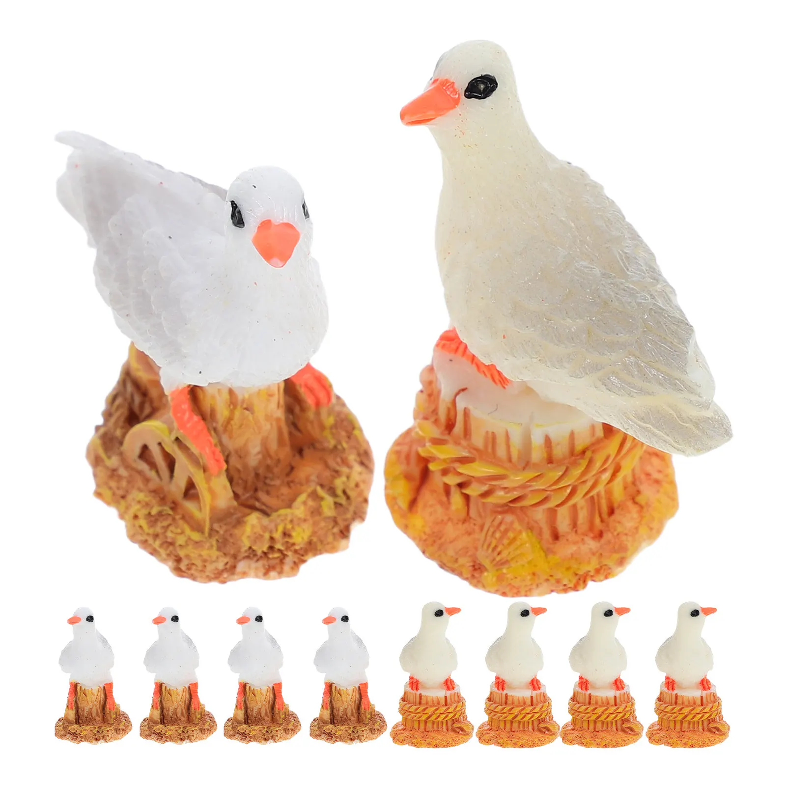 10Pcs Peaceful Seagull Statue Resin Coastal Garden Decoration Outdoor Yard Lawn Desk Shelf Bookcase Nautical Style Bird Ornament
