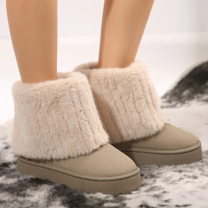 2024 Winter New Fashion Casual Women's Boots Thick Sleeve Short Plush Snow Boots Women's Mid-tube Splicing Large Size 44