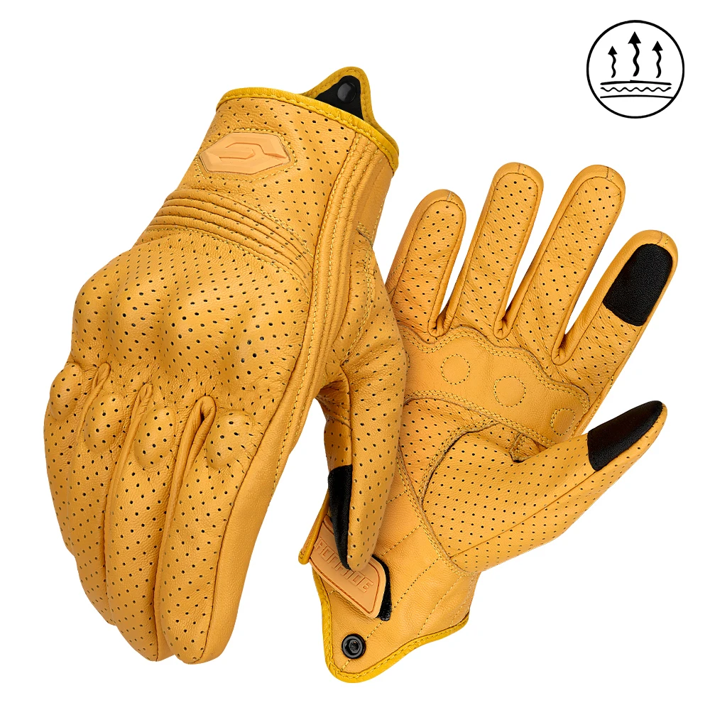 ​ Vintage lederen motorhandschoenen Zomer ademende unisex bikerhandschoenen met antislip ventilatieontwerp Motorrithandschoen