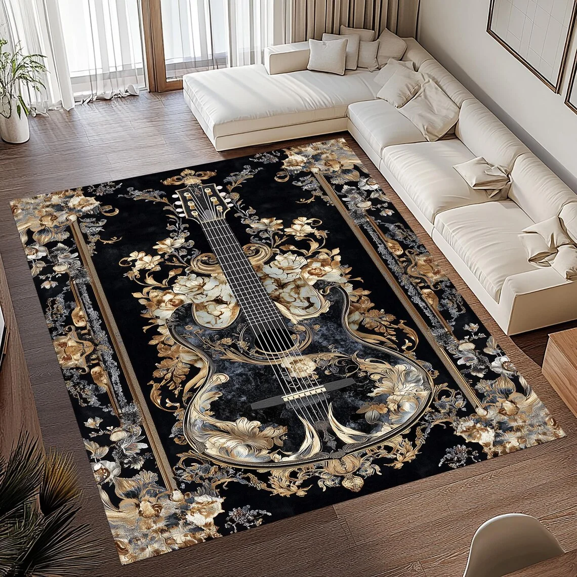 Vintage Music Guitar Instrument Print Area Rugs Anti-Slip Rug Carpets for Home Living Room Bedroom Bathroom Decor Floor Mat