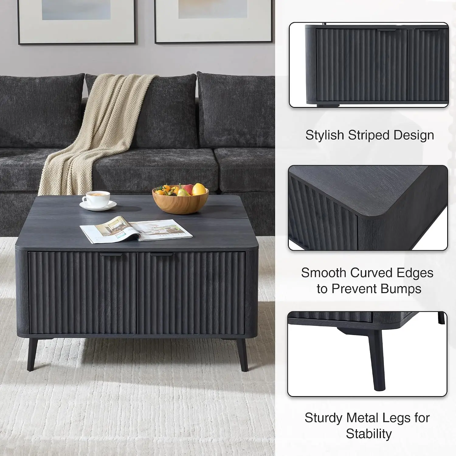 Large Lift Top Coffee Table Hidden Storage 35.4