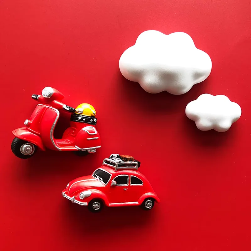 Mini Motorcycle Refrigerator Magnets Magnets Cartoon Cute Car Personalized Travel Creative Matching Scene Decoration