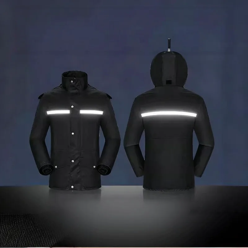 Herren-Regenanzug mit Kapuze, bestehend aus Jacke und Hose, wasserdicht, mit reflektierenden Streifen, Regenmantel für Motorradfahrer, Radfahrer, für Outdoor-Aktivitäten und als Arbeitskleidung bei Regen. – Detail 5