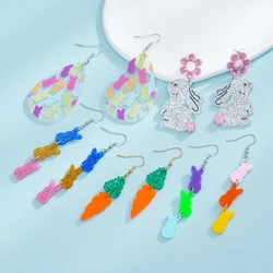 1pair Vintage Easter Fresh Rabbit Sequin Acrylic Three Pairs Of Tassel Stitching Dangle Earrings For Women Easter Ear Jewelry Gi