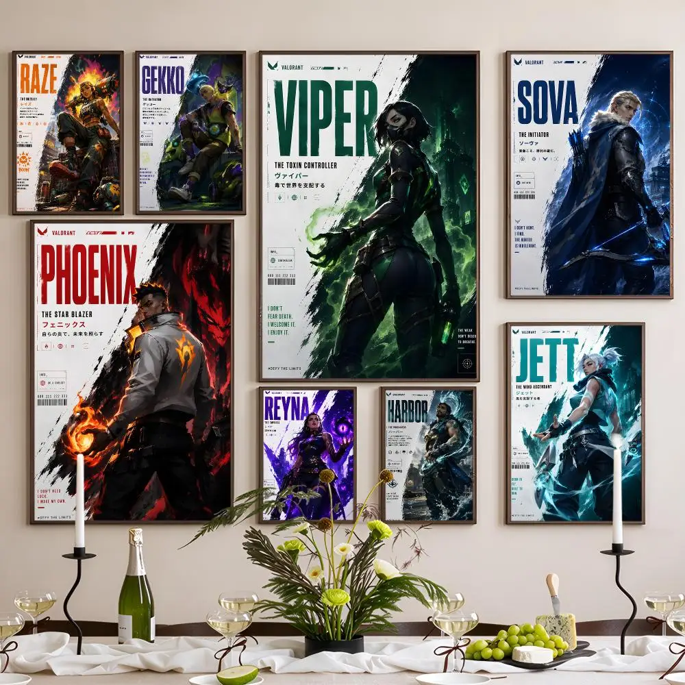 Game Tactical Shooter Valorant Poster Waterproof Self-Adhesive Wall Art Poster for Bedroom, Dorm, Cafe Decor and Gifts