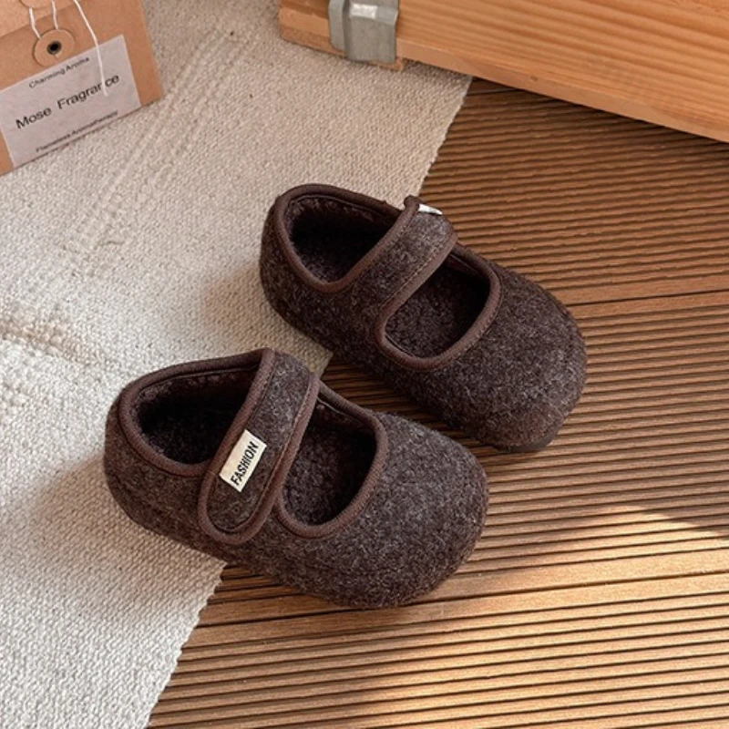 

Winter Girls Boys Cotton Shoes Fashion Kids Soft Outdoor Princess Shoes Warm Children Plush Toddler Comfortable Causal Shoes