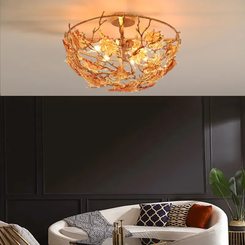 Solid Copper Ceiling Light Retro Modern Luxury Fixture for Bedroom Study Villa Creative Designer Lamp Home Decor
