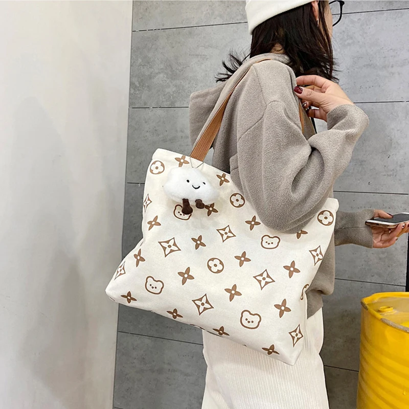 Cute Cartoon Bear Funny Print Women Shoulder Canvas Bag New Punk Casual Fashion Large Tote Bag