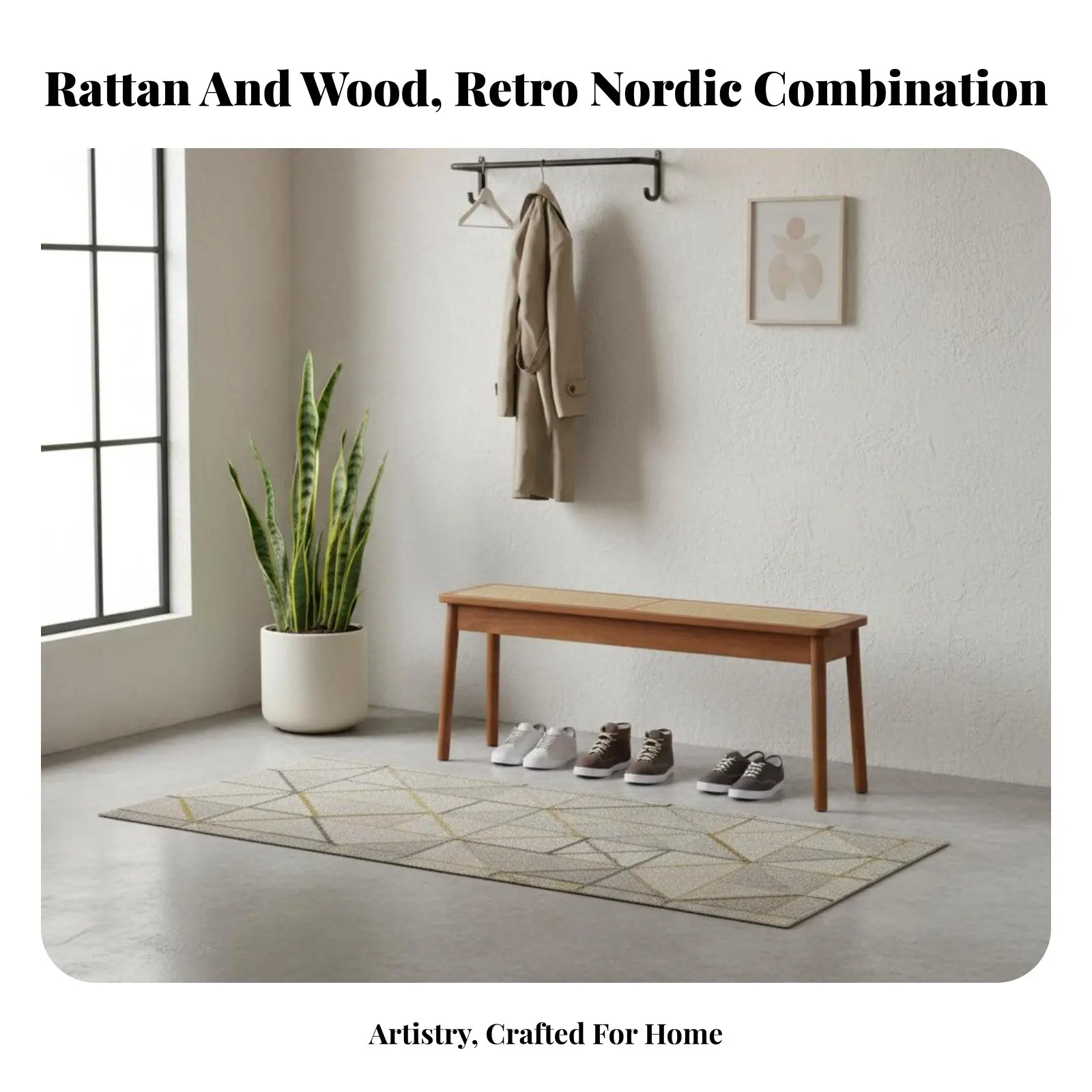 Woven Top Wooden Bench Sturdy Wood Frame Woven Top Bench Japanese Aesthetic Minimalist Aesthetic for Interior Designers