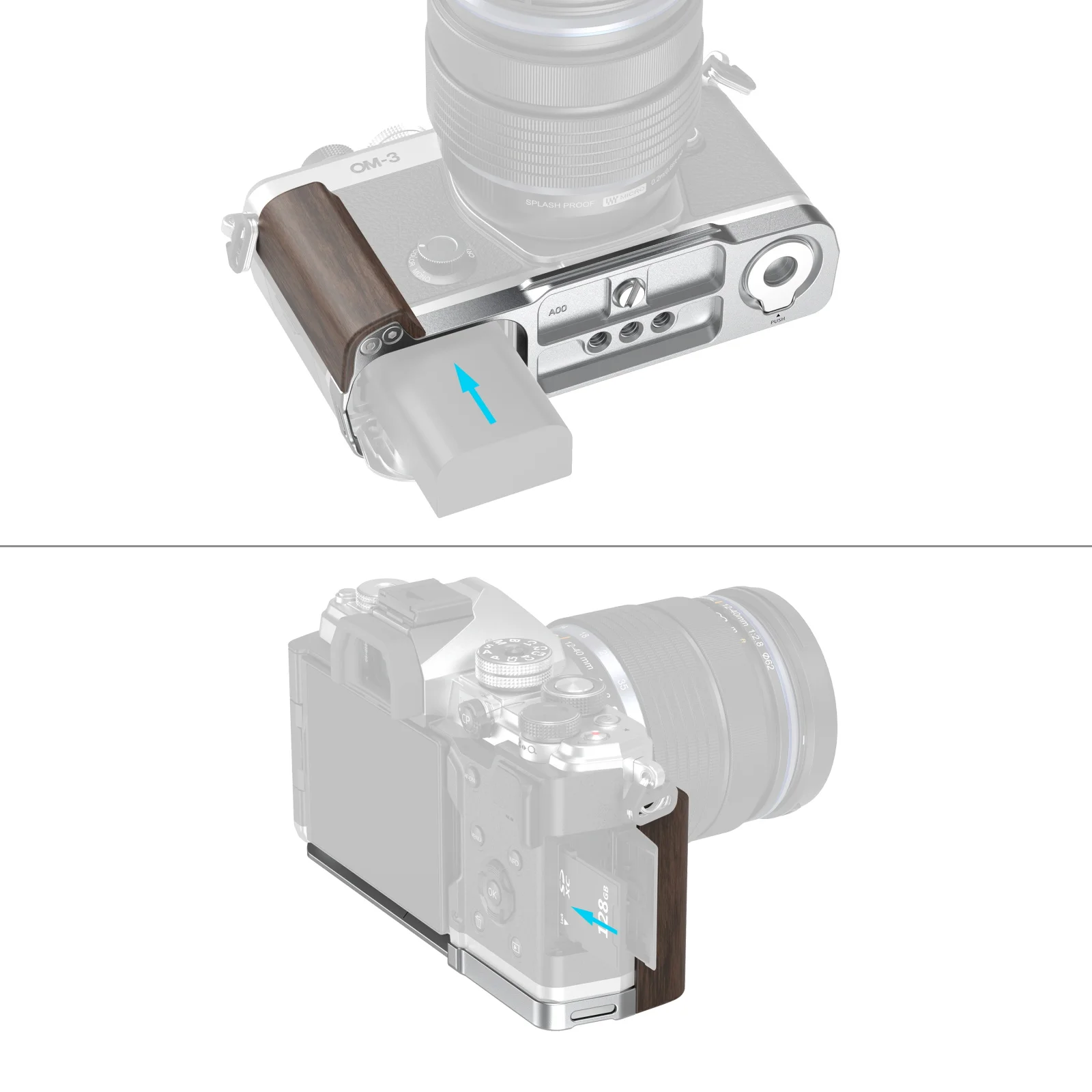 Płytka montażowa SmallRig w kształcie litery L do OM SYSTEM OM-3 z drewnianym uchwytem, wbudowana płytka szybkiego montażu Arca-Swiss do statywu -5563 — zdjęcie produktu 4